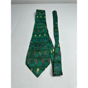 Rare ALYNN Neckwear Mens Necktie 57" Green 100% Silk The Golf Lesson MADE IN USA